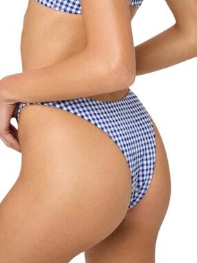 Bright Blue Gingham High-Cut Bikini Bottom